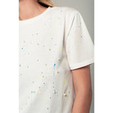 Paint drops and pearl embellishment white t-shirt - AsDidy fashion