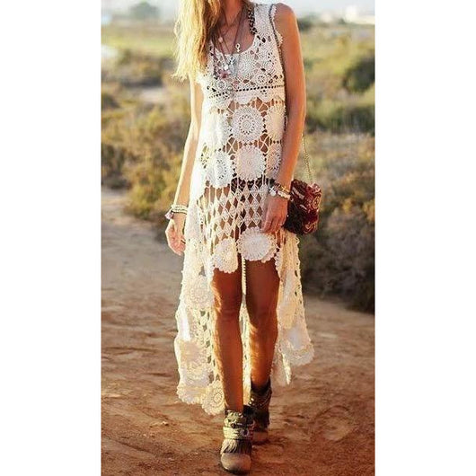 White crochet boho summer dress - AsDidy fashion